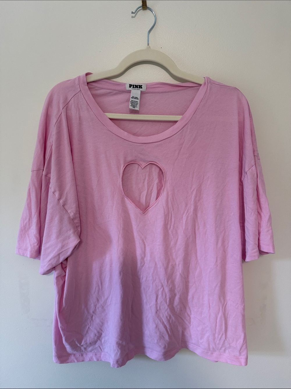 PINK Victoria's Secret Light Pink Short-Sleeve Tee with Heart Cutout